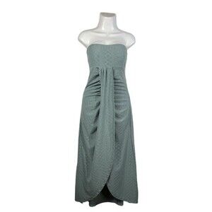 ChicMe Large Sage Eyelet Strapless Dress Draped Maxi Summer Wedding Guest Party